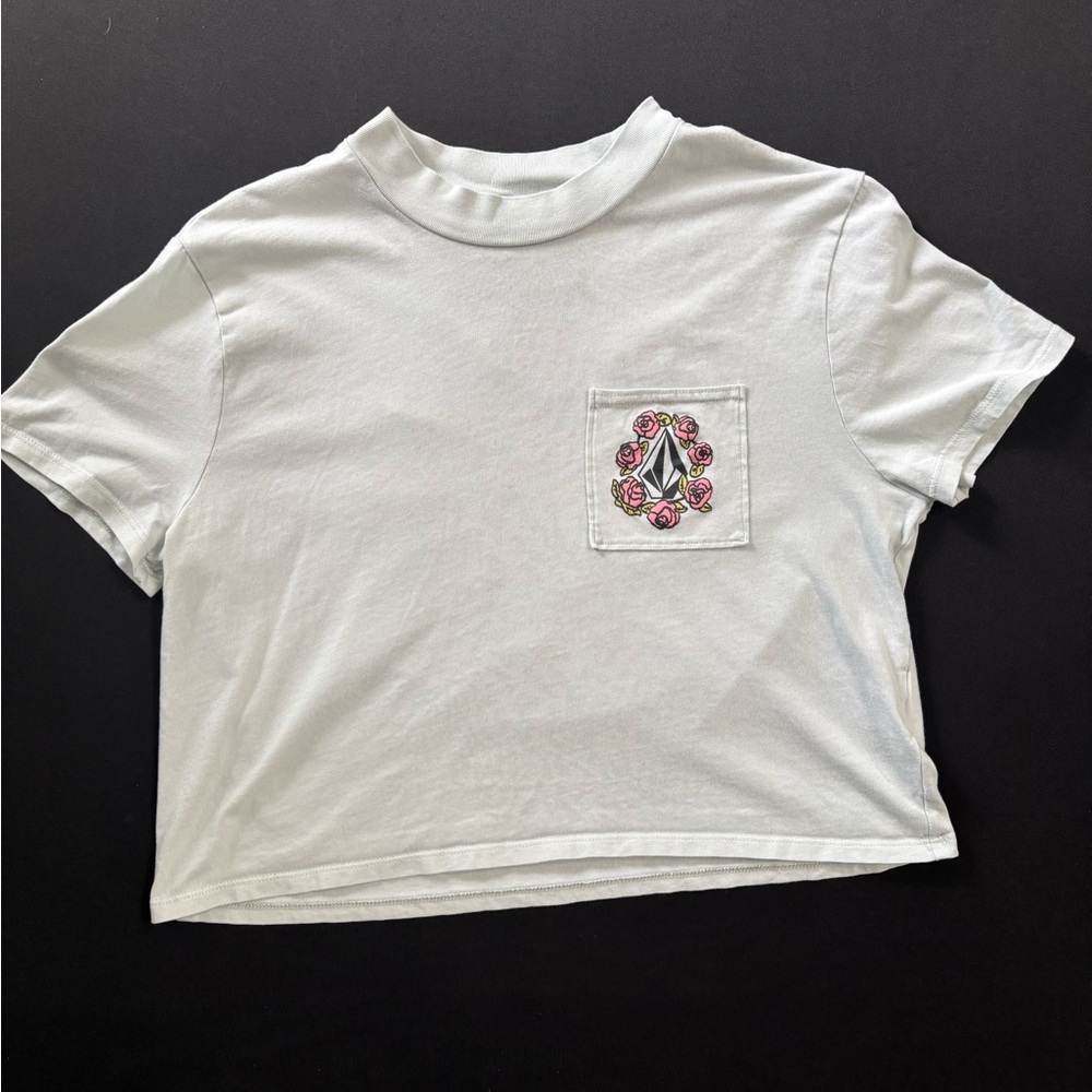 Volcom Light Gray Crop Top with Floral Detail